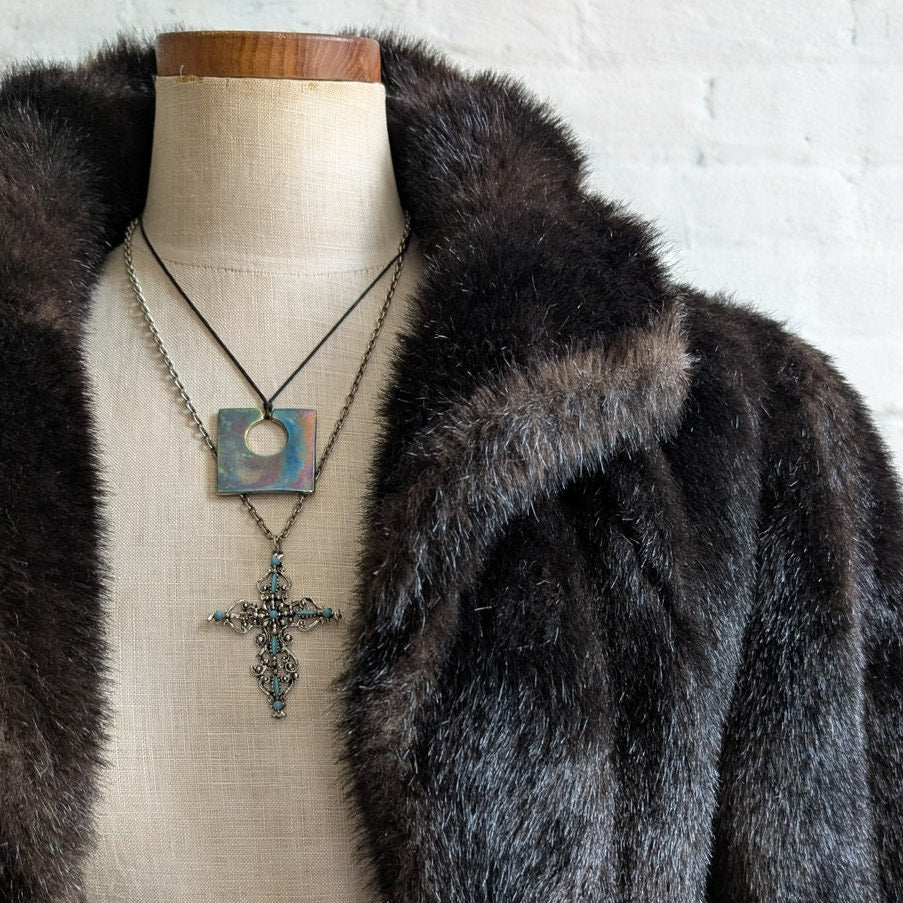 Vintage Brown Faux Fur Coat Plush Minimalist Mob Wife Fuzzy Glam Goth Jacket