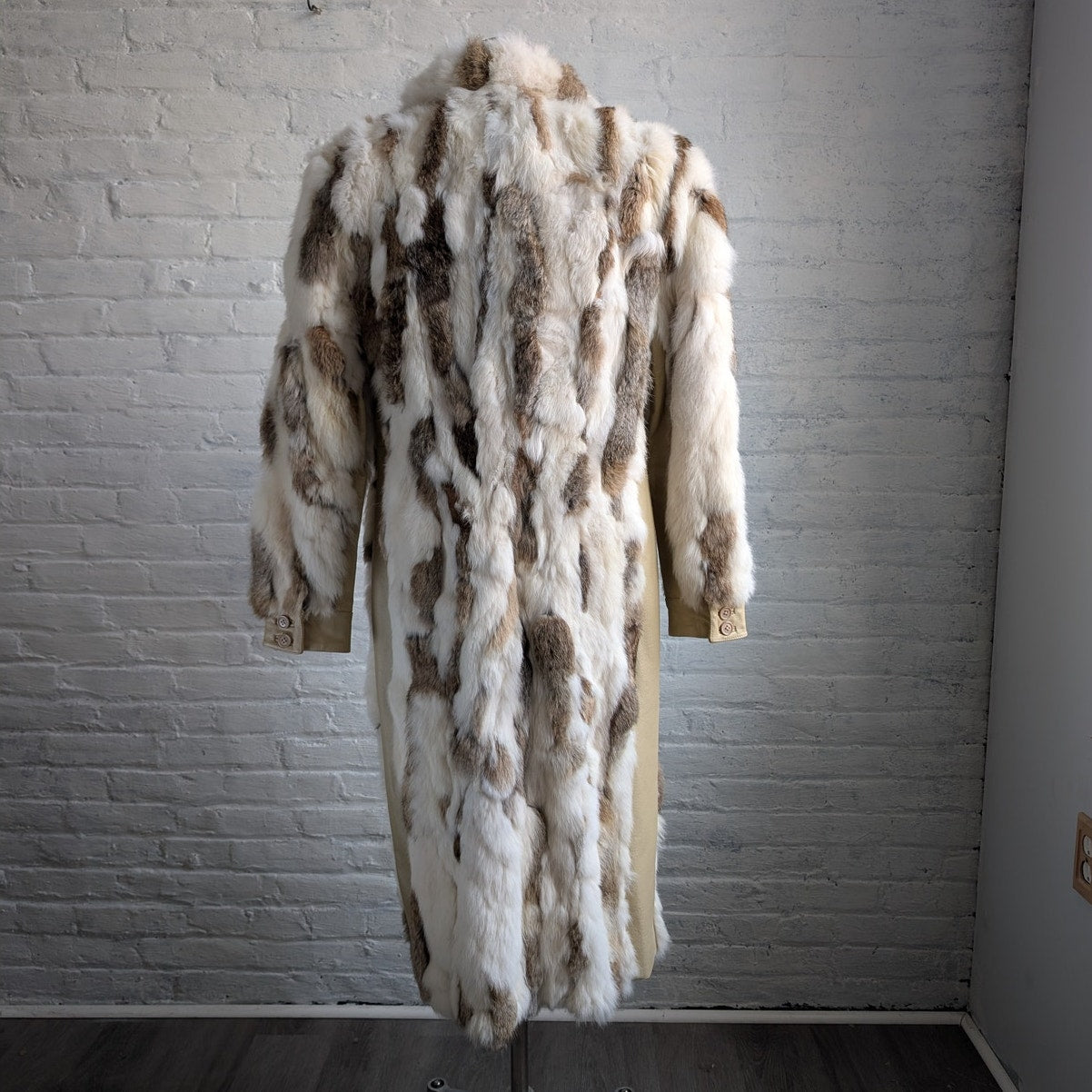 Vintage Patchwork Rabbit Fur Penny Lane Trench Coat Genuine Suede Leather Jacket