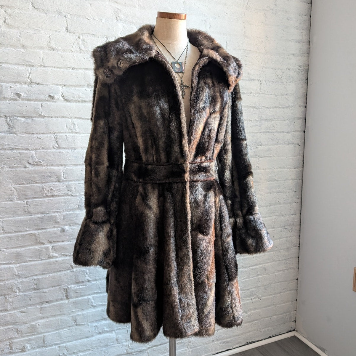 Vintage Brown Faux Fur Afghan Penny Lane Jacket Shaggy Furry Boho Trench Coat