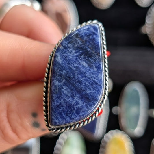 Vintage Silver Chunky Statement Ring Sz 9.5 Navy Blue Moody Groovy Southwest
