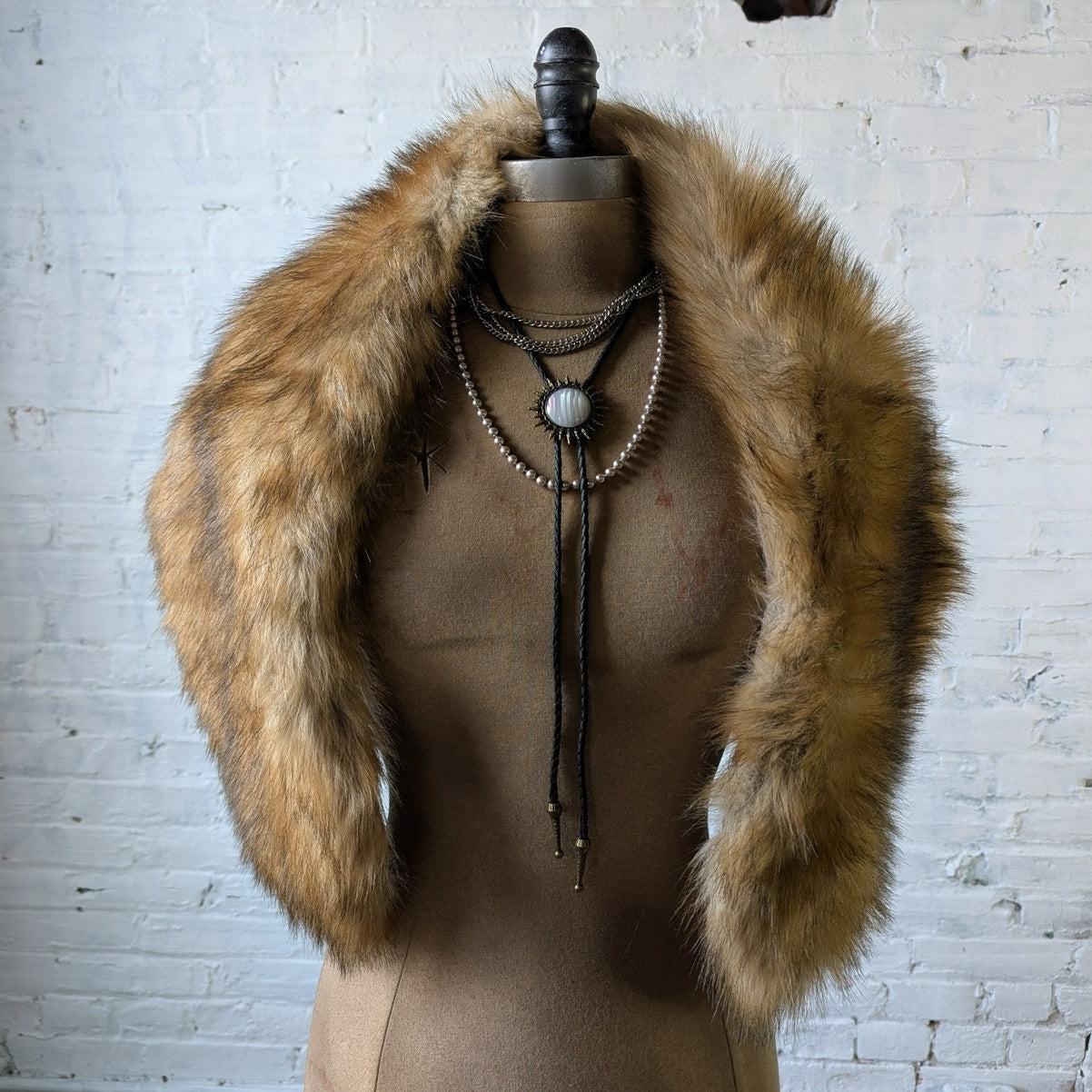 Vintage Faux Fur Brown Stole Luxury Scarf Boho Chic Shawl Bridal Fuzzy Shrug