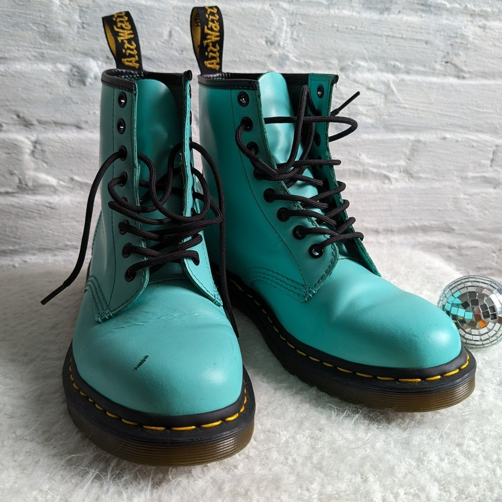 Dr Martens Docs Blue Green High Top Leather Combat Boots Kawaii Grunge Biker