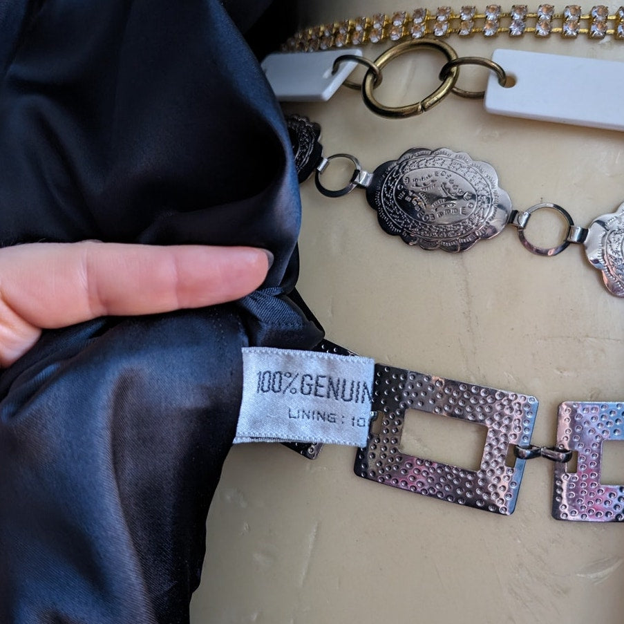 Vintage Minimalist Black Leather Duster Chic Baddie Biker Moto Goth Trench Coat