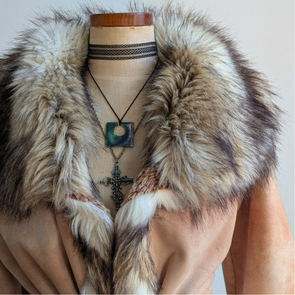 Vintage Brown Vegan Suede Penny Lane Jacket Y2K Tan Faux Fur Afghan Coat Small