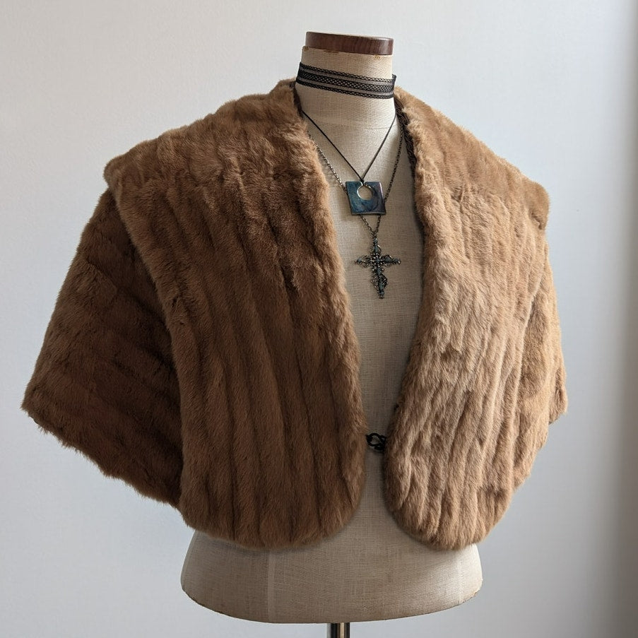 Vintage Blonde Mink Fur Stole Luxury Scarf Mob Wife Shawl Fur Trim Shrug Cape