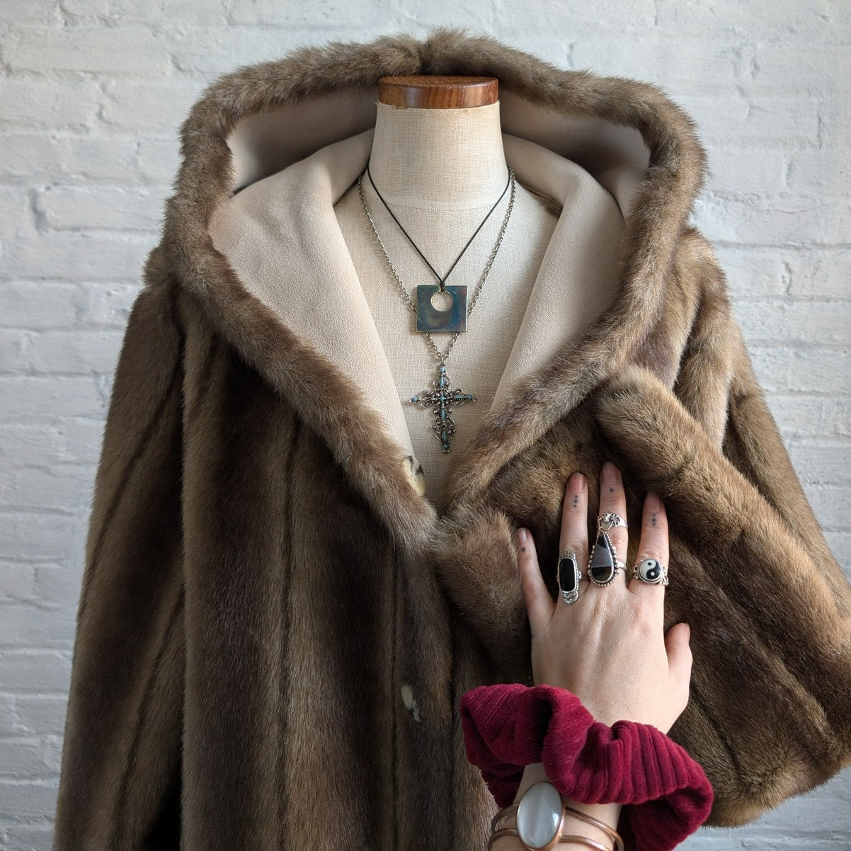Vintage Brown Faux Fur Coat Vegan Suede Reversible Plush Cozy Trench Jacket