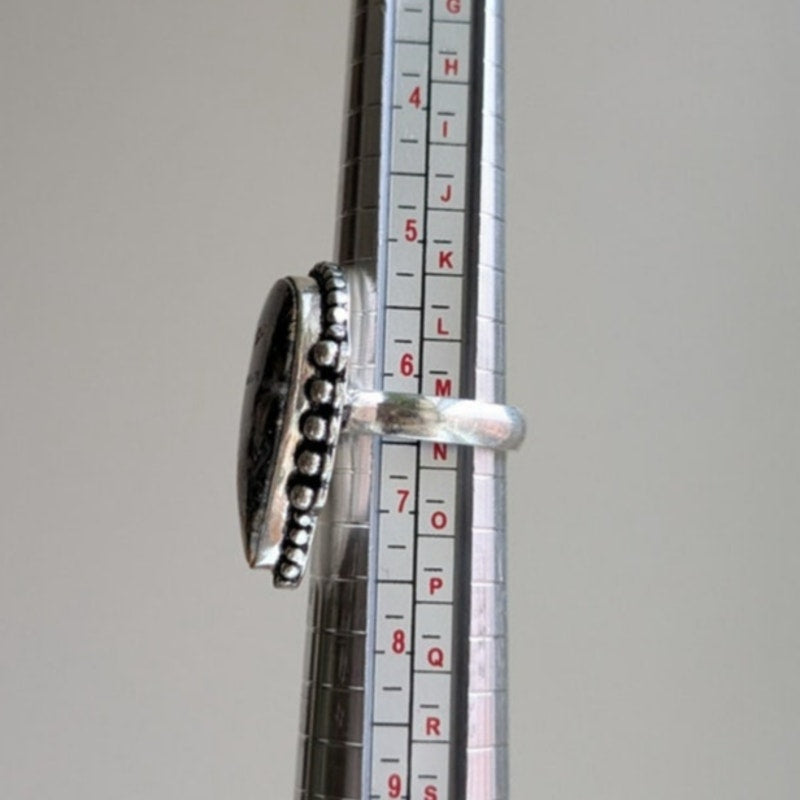 Rusty Red Grey Teardrop Sterling Silver Ring Size 6.5 Retro Vintage Boho Chic