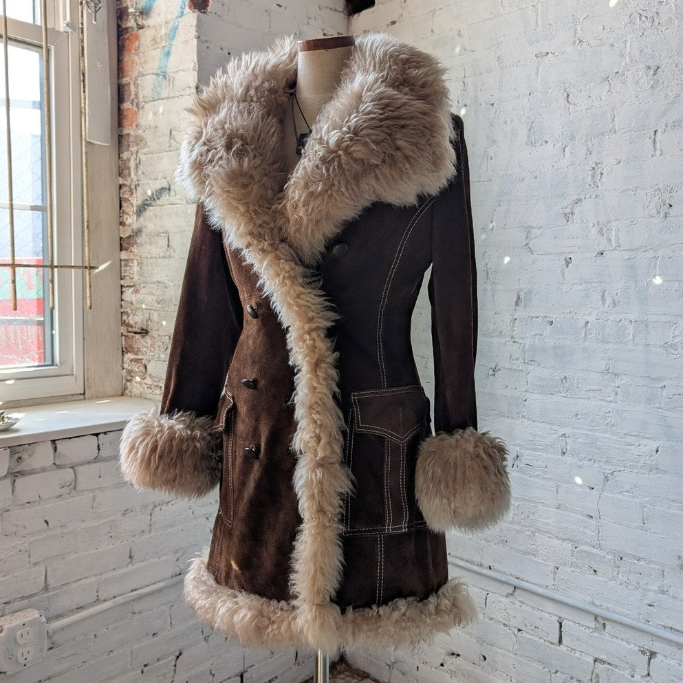 Vintage Brown Suede Penny Lane Jacket Brown Leather Jacket Trench Coat Medium