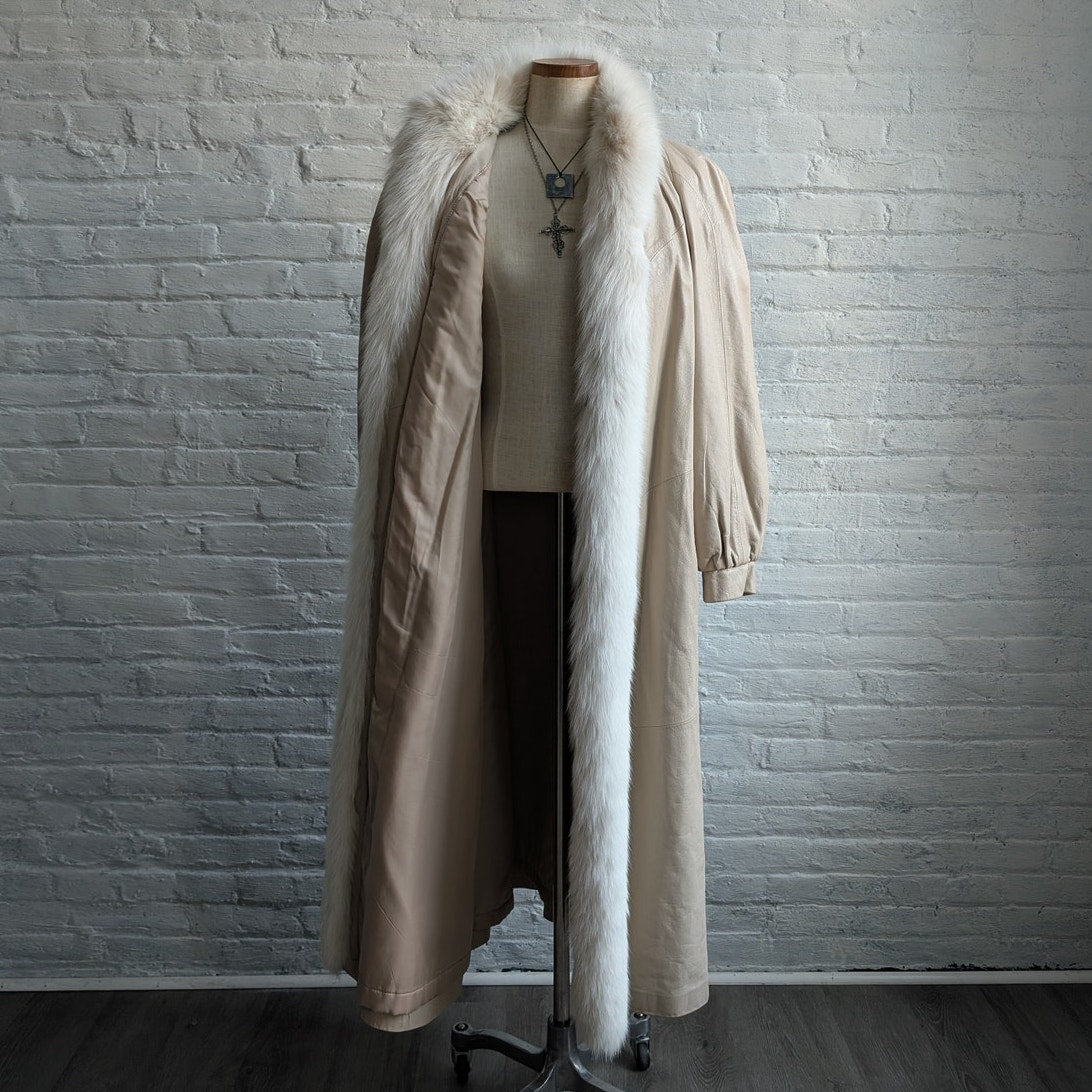 Vintage White Leather Snakeskin Trench Coat Minimalist Penny Lane Fox Fur Jacket