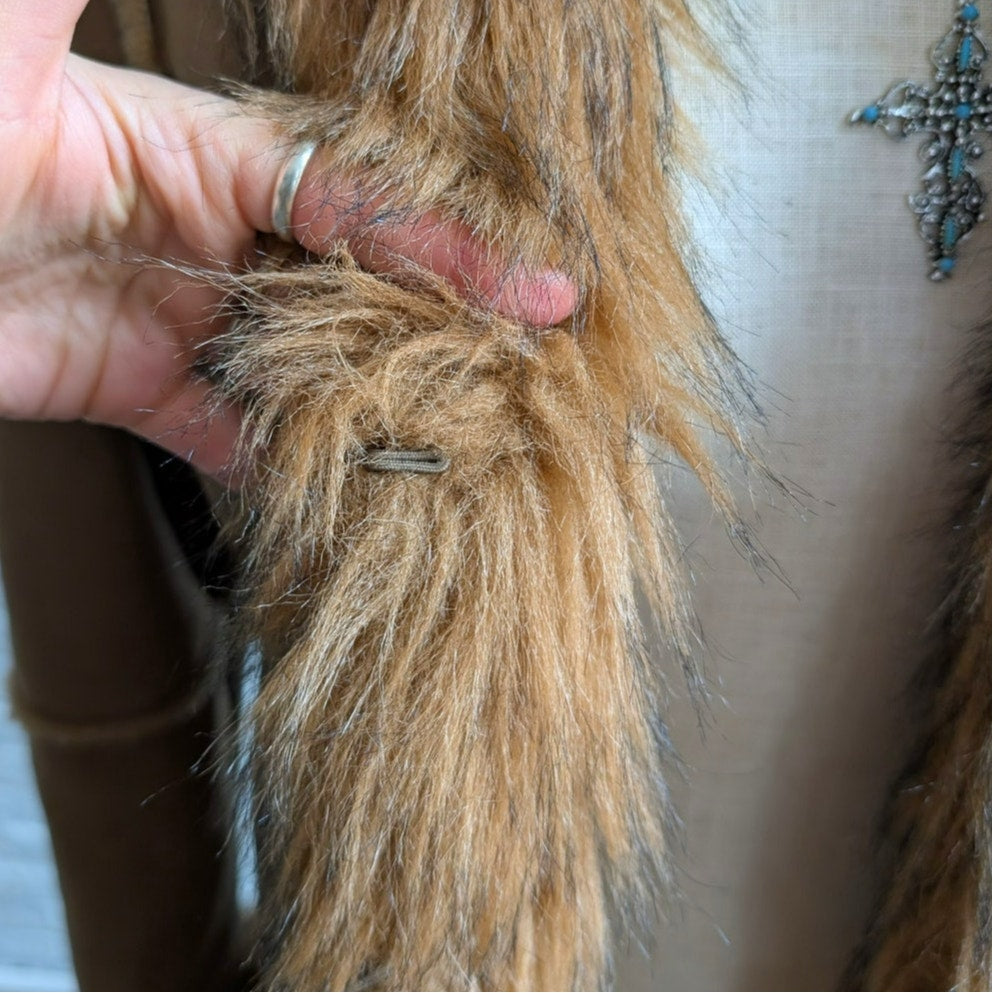 Y2K Vintage Brown Suede Penny Lane Jacket Faux Fur Fuzz Leather Boho Trench Coat