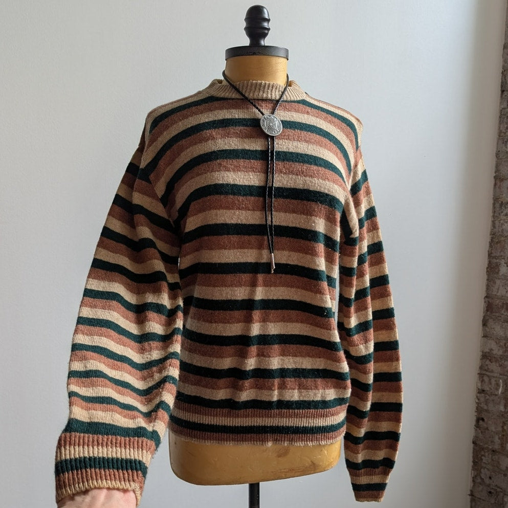 Vintage Striped Wool Knit Sweater Oversize Grandpa Sweater Crewneck Top Medium