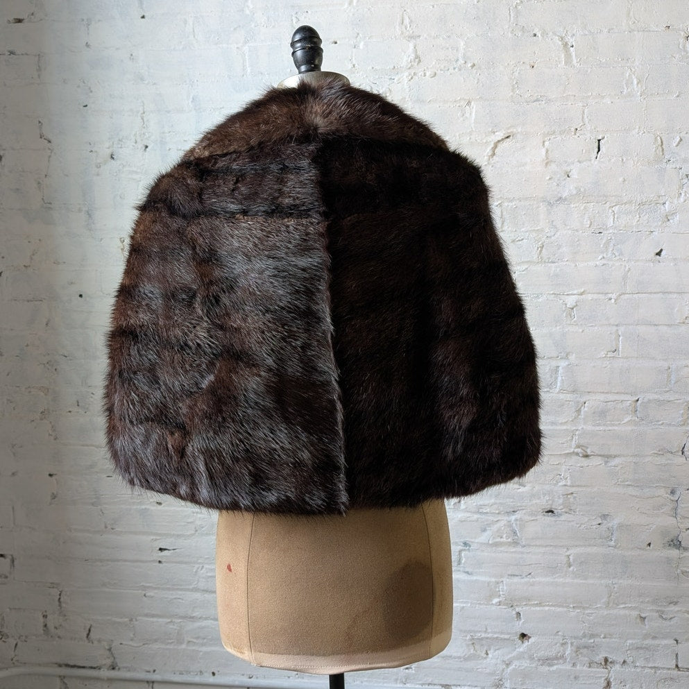 Vintage Brown Mink Fur Stole Luxury Scarf Boho Coquette Glam Furry Cape Shawl