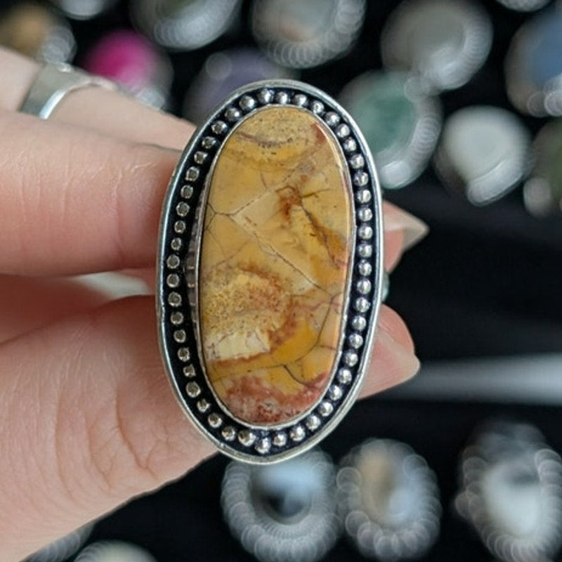 Oval Rust Brown Boho Cowgirl Sterling Silver Ring Retro Vintage Stone Size 8.25