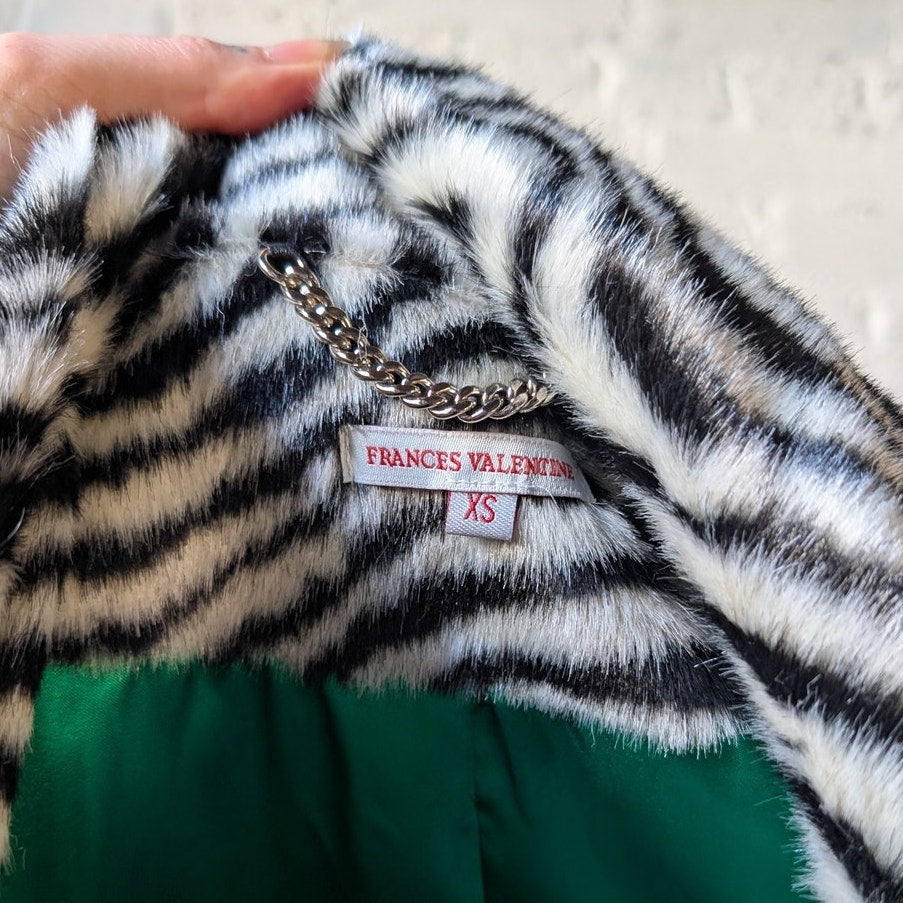 Designer Animal Print Faux Fur Trench Coat Retro Zebra Tiger Stripe Furry Jacket