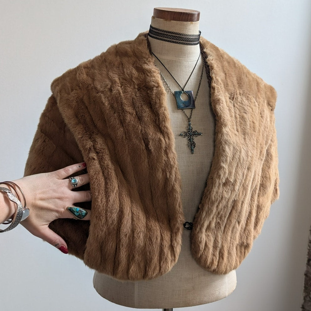 Vintage Blonde Mink Fur Stole Luxury Scarf Mob Wife Shawl Fur Trim Shrug Cape