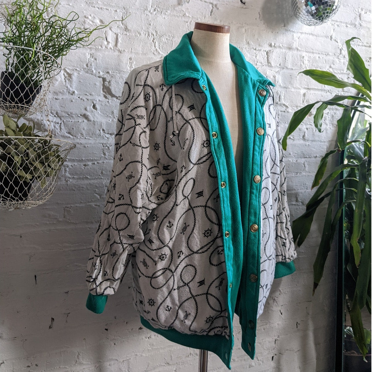 Vintage Oversize Sweater Jacket Reversible Green Sweat Jacket Fleece Coat Large