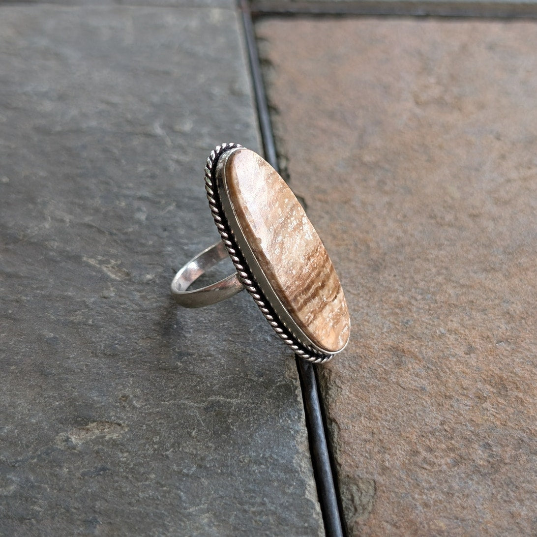 Brown Boho Statement Ring Oval Silver Boho Chic Groovy Vintage Western Size 7.75