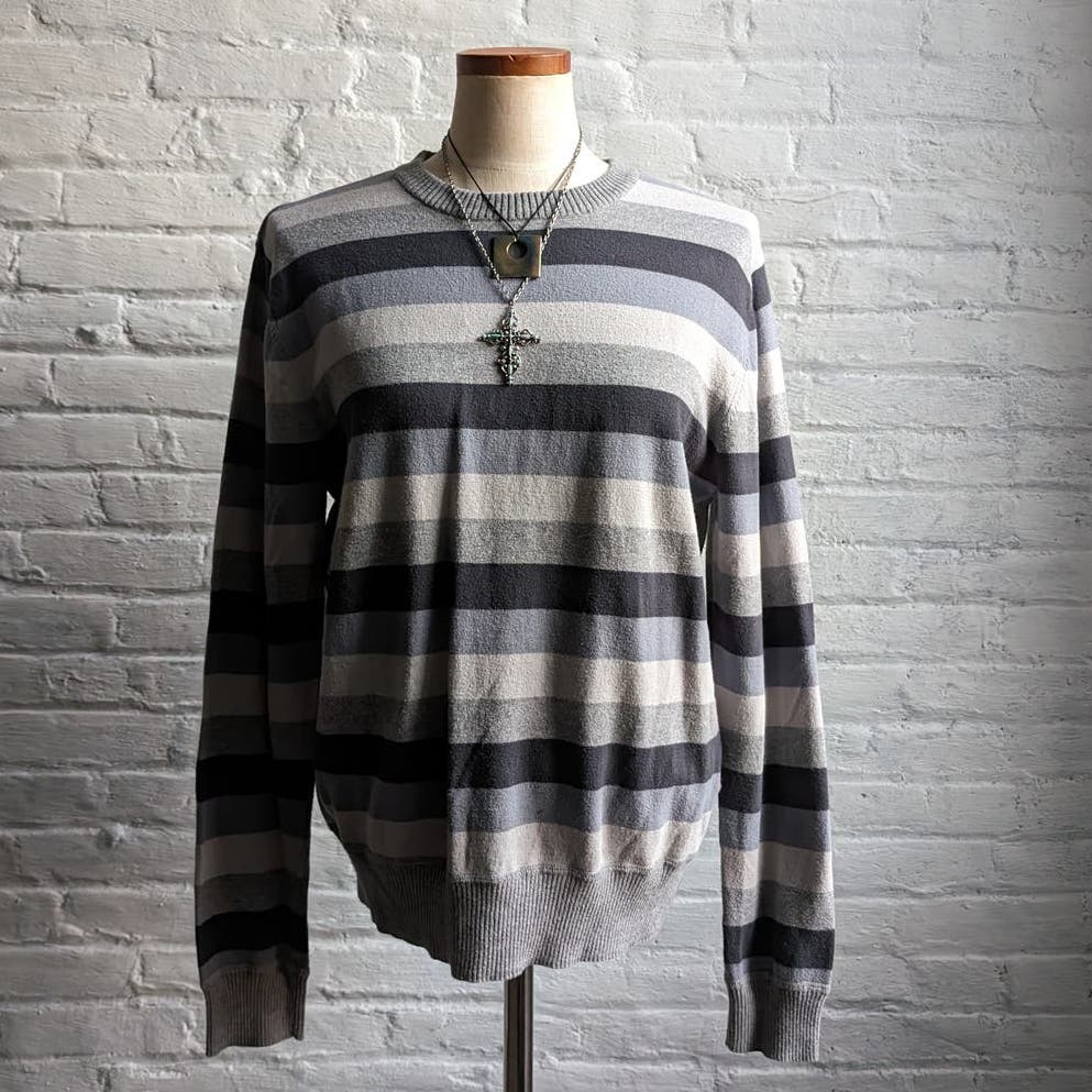 Vintage Neutral Striped Knit Sweater Minimalist Grunge Skate Preppy Grandpa Top