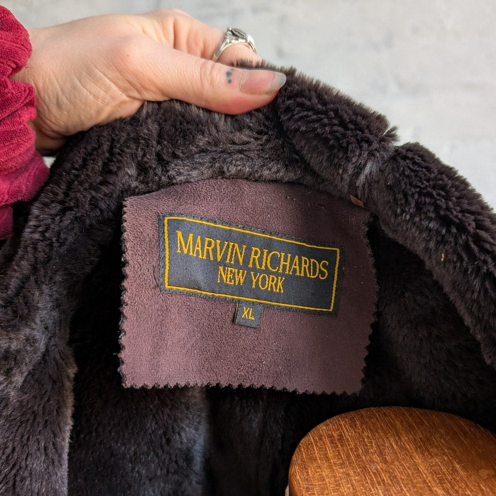 Vintage Brown Faux Suede Fox Fur Trim Coat Minimalist Mini Trench Boho Jacket