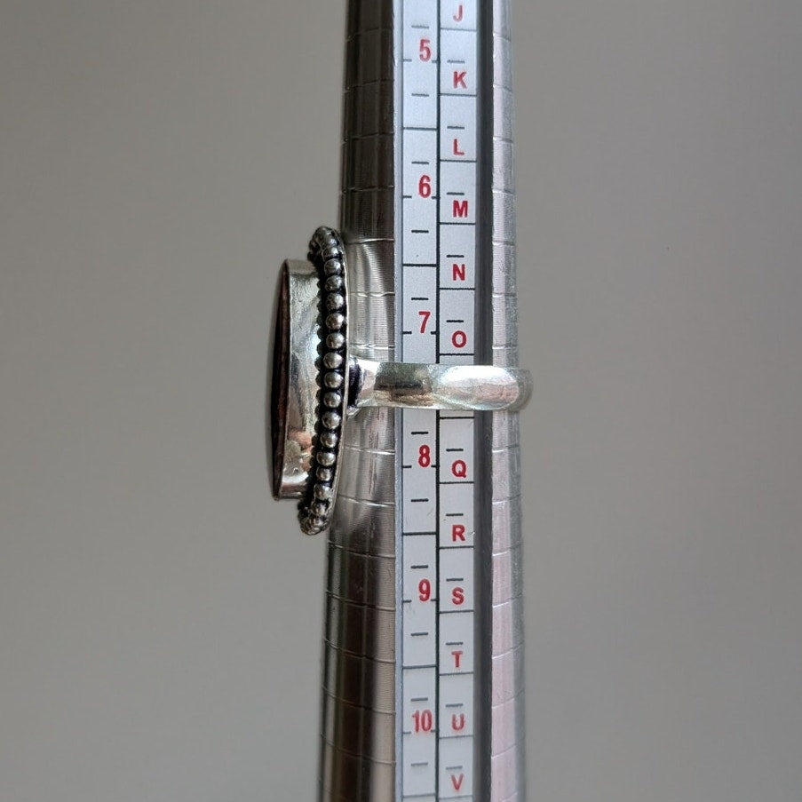 Earthy Brown Rust Natural Stone Ring Boho Chic Sterling Silver Vintage Size 7.5