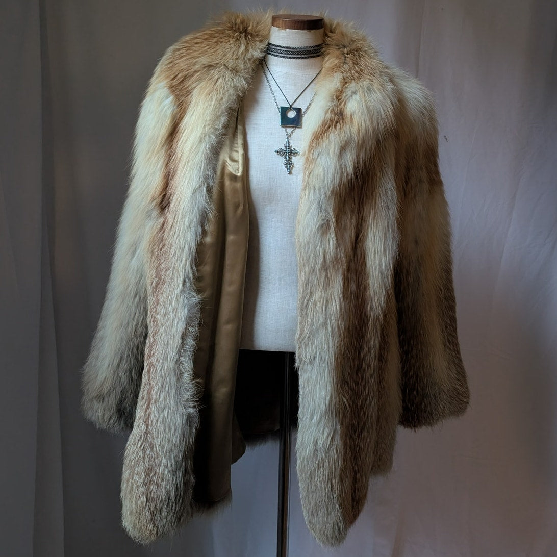 Vintage Red Fox Fur Coat L Luxury Old Money Furry Statement Jacket Designer Glam