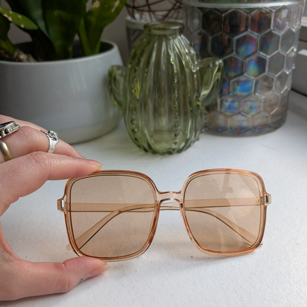 70s Retro Peach Square Festival Sunglasses Translucent Tinted Sunnies Shades