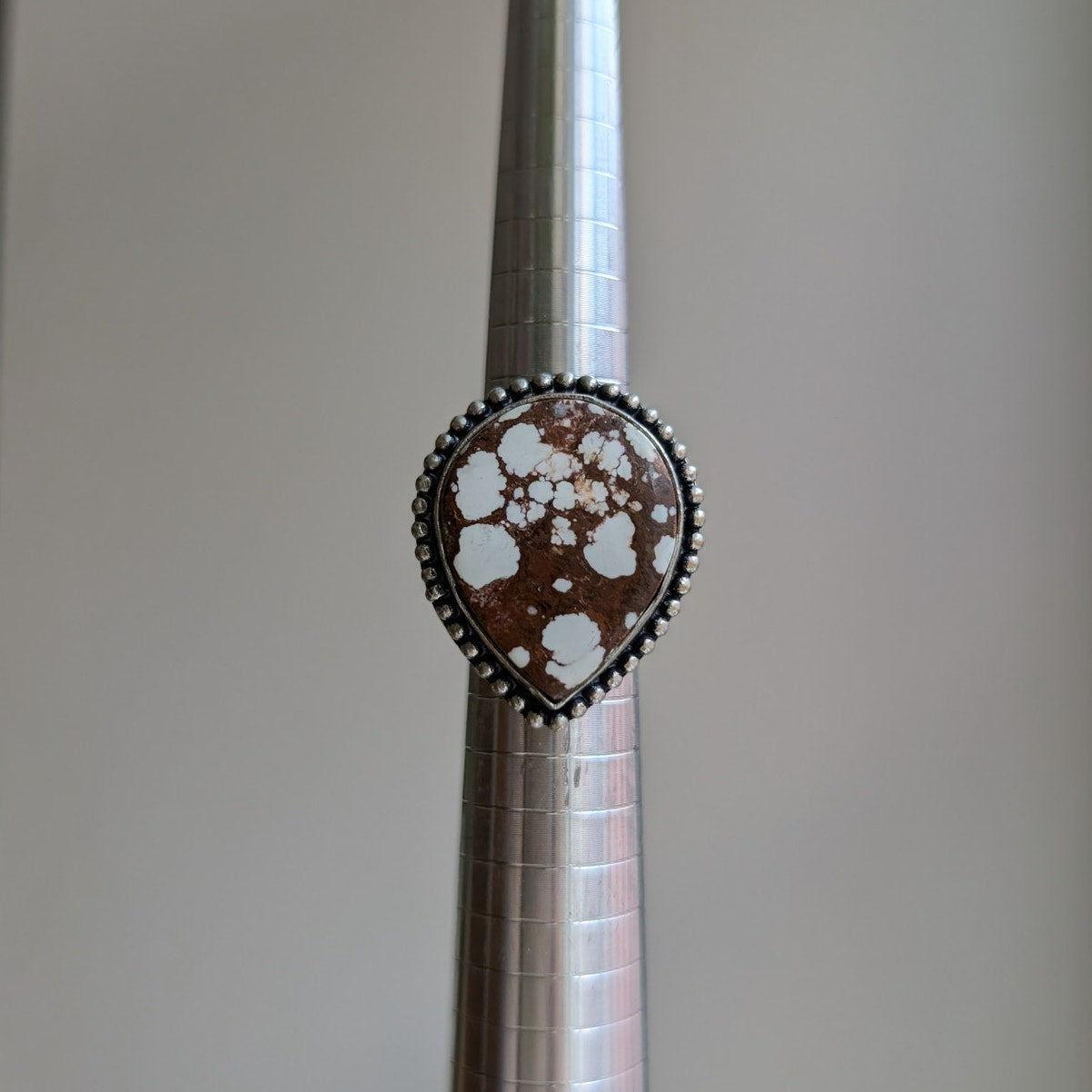 Brown Cowprint Spot Sterling Silver Ring Retro Vintage Boho Natural Stone Size 6