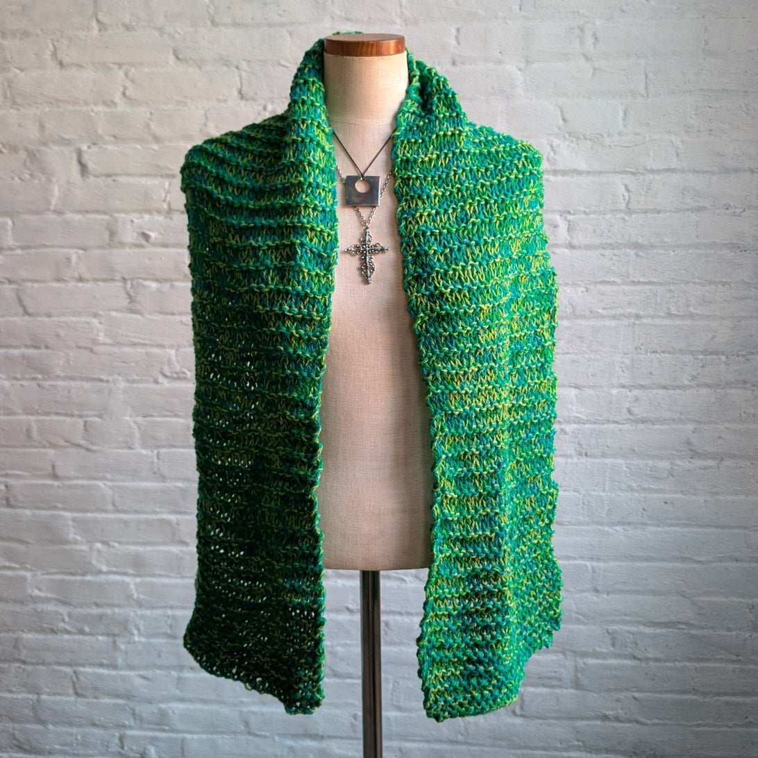 Retro Chunky Handknit Green Scarf Preppy Soft Crochet Coastal Cozy Boho Wrap