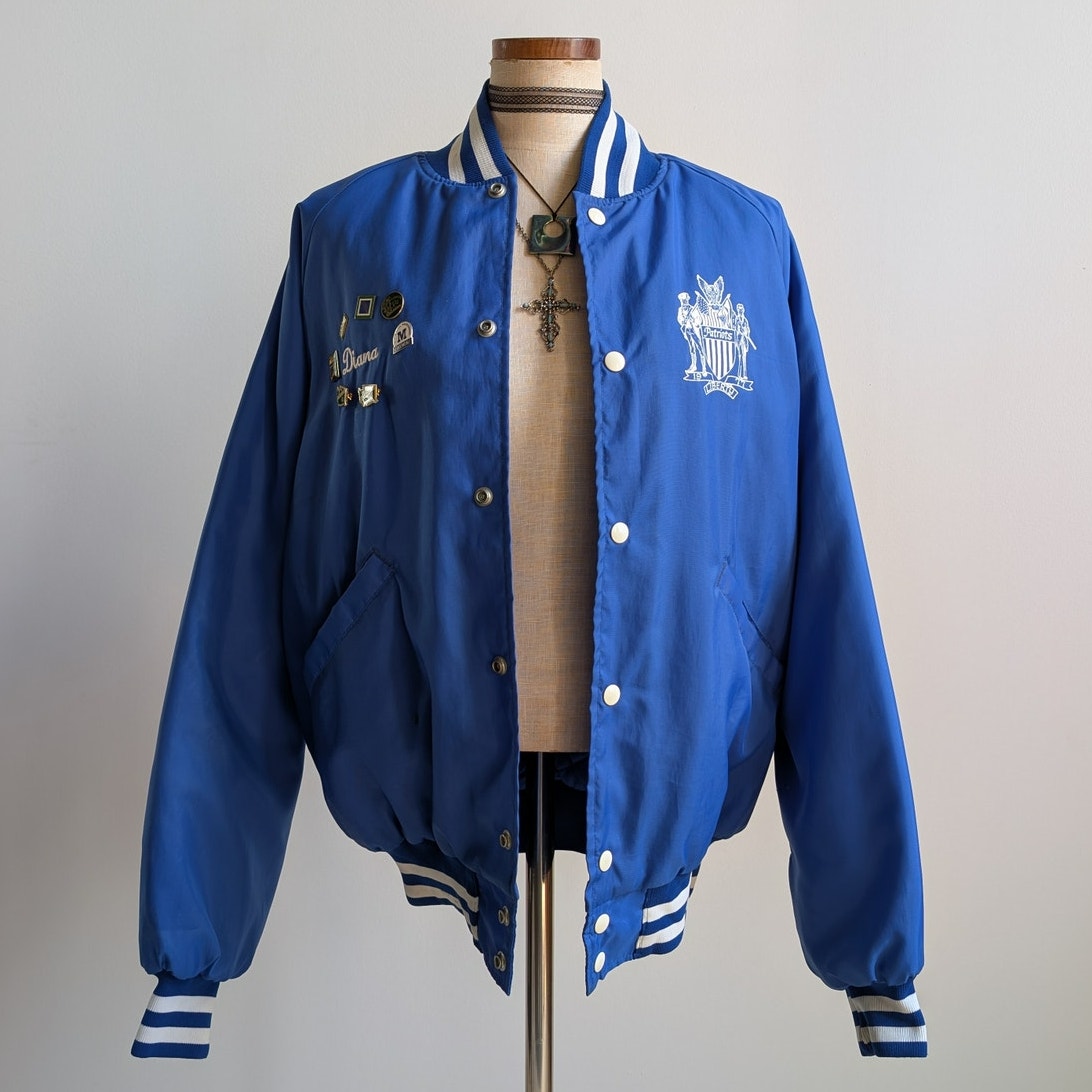 Vintage Blue Varsity Bomber Jacket Preppy Liberty Drill Team Sporty Coat Medium