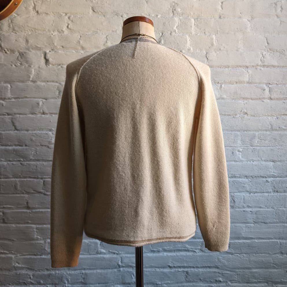 Vintage Alpaca Wool Neutral Knit Cardigan Fuzzy Embroidered Earthy Boho Sweater