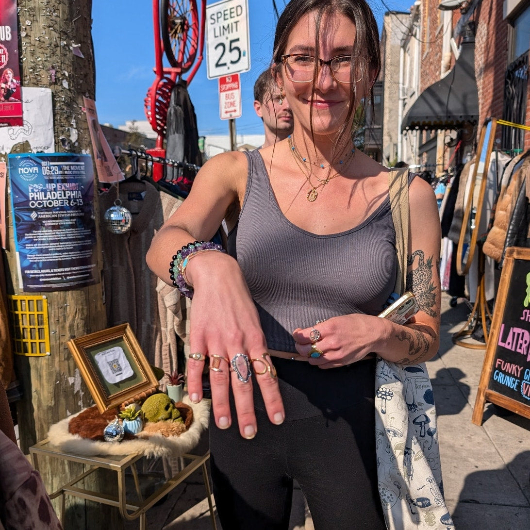 Black Smoke Striped Sterling Silver Ring Retro Vintage Boho Natural Stone Size 8