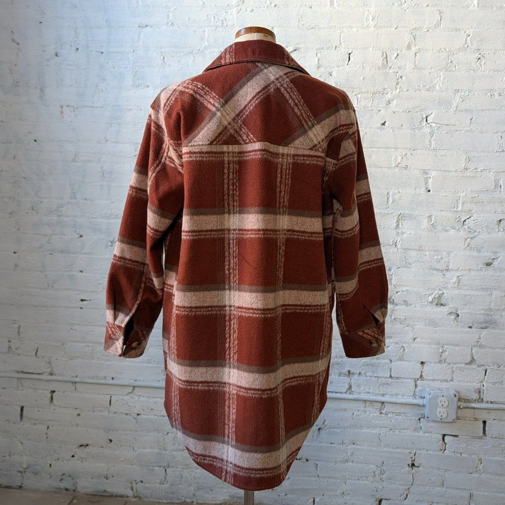 Red Plaid Flannel Jacket Gorpcore Utility Shacket Grunge Boho Chic Earthy Small