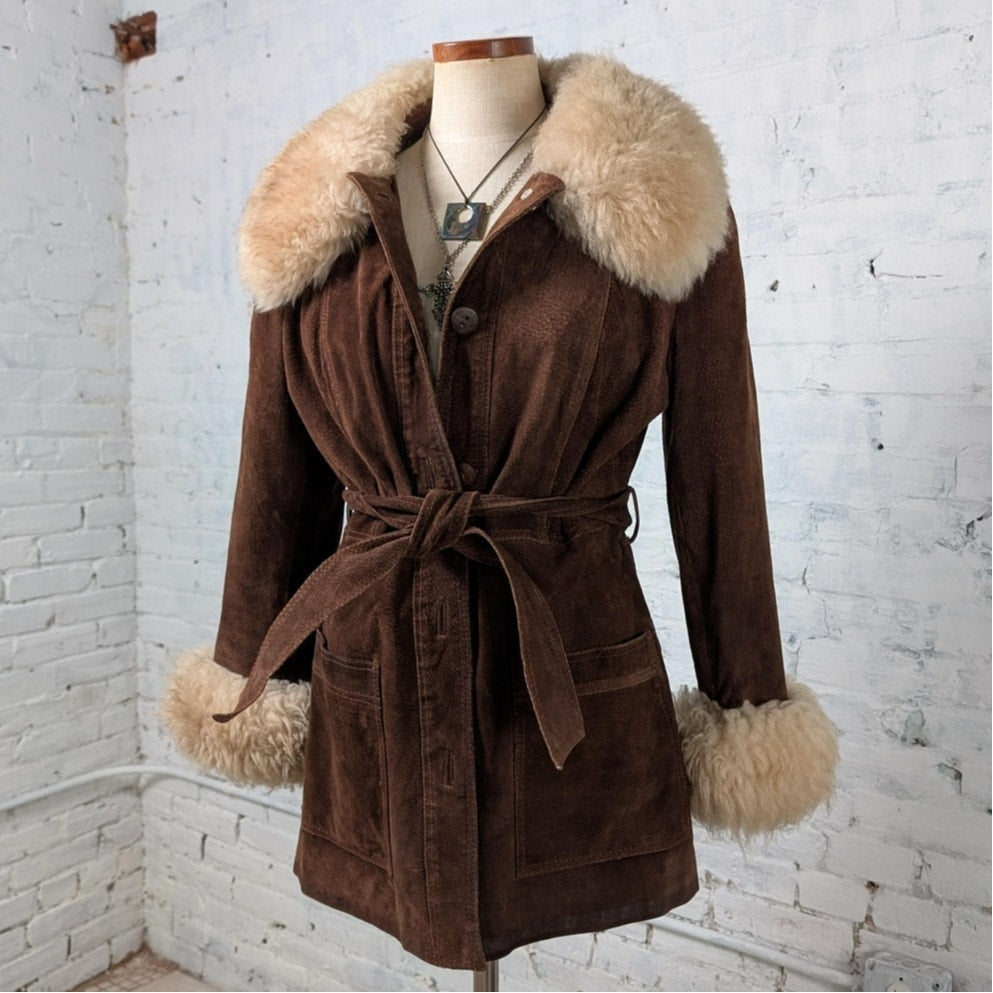 Vintage Brown Suede Jacket Penny Lane Coat Leather Jacket Groovy Boho Medium