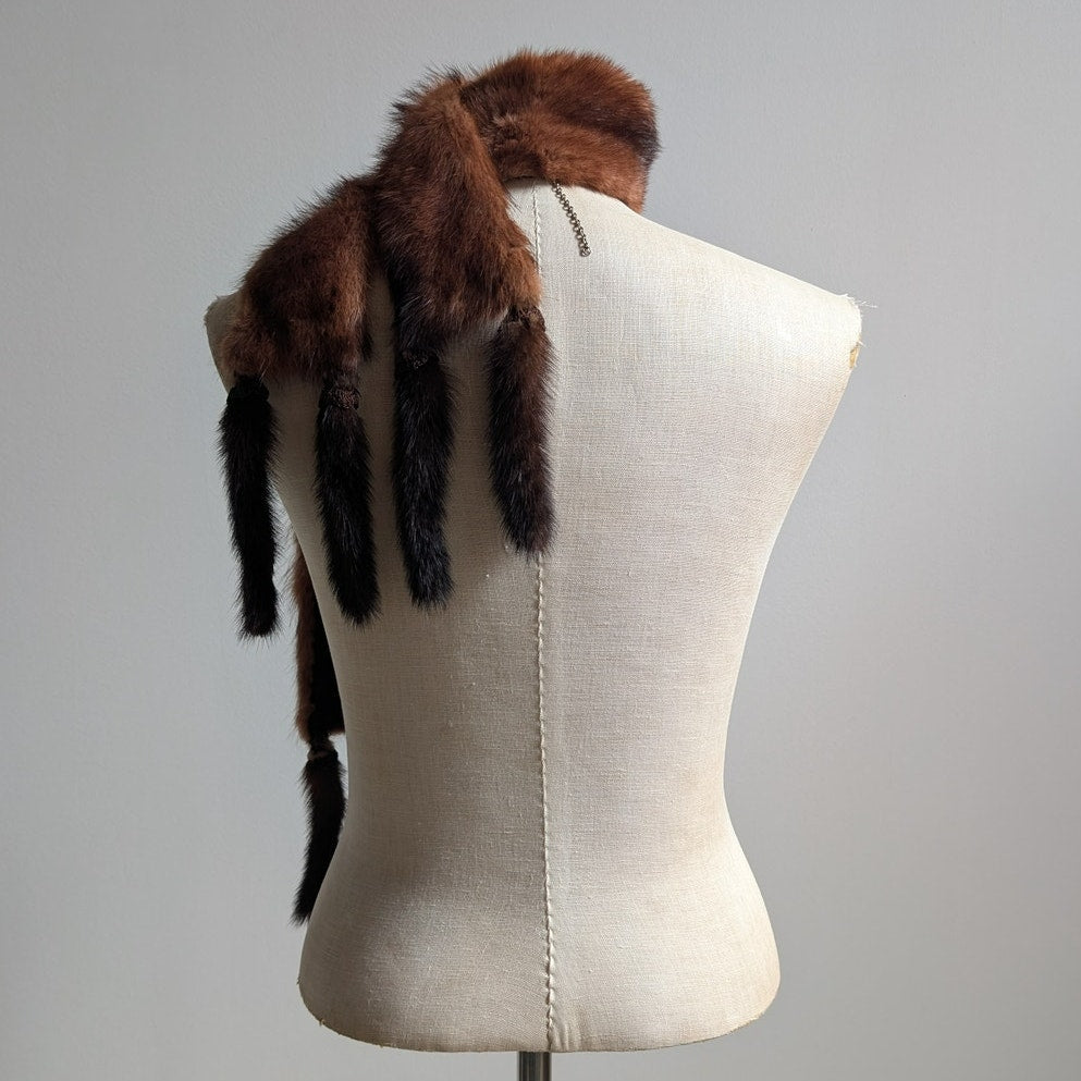 Vintage Red Mink Fur Stole Glam Mobwife Shrug Luxury Scarf Shawl Furry Collar