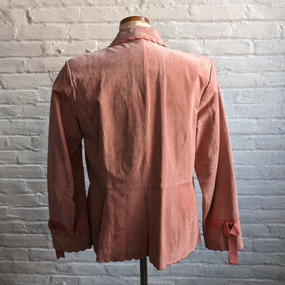 Vintage Pink Leather Jacket Pink Suede Jacket Embroidered Pastel Cowgirl Small