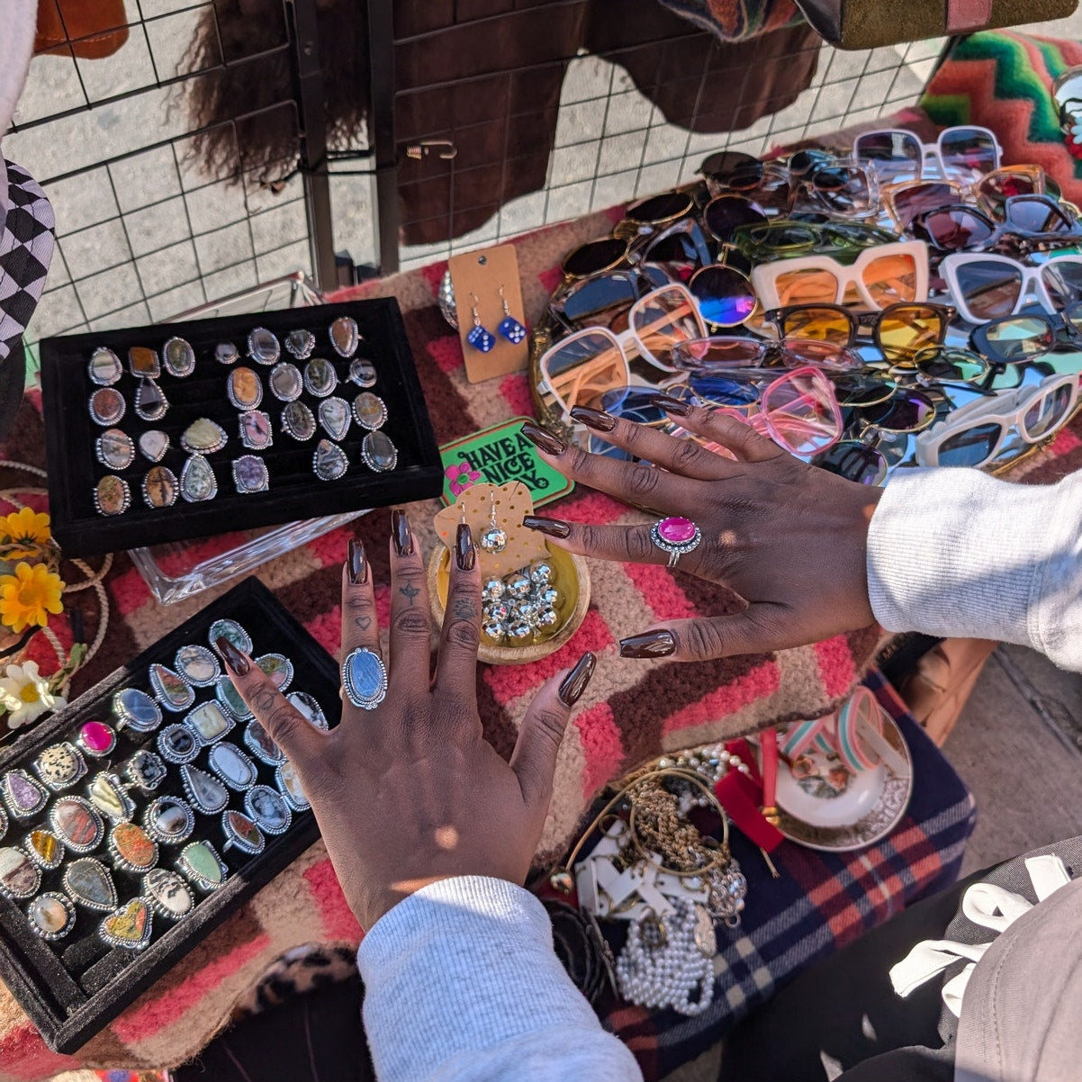 Purple Teardrop Sterling Silver Ring Retro Vintage Boho Natural Stone Size 7.25