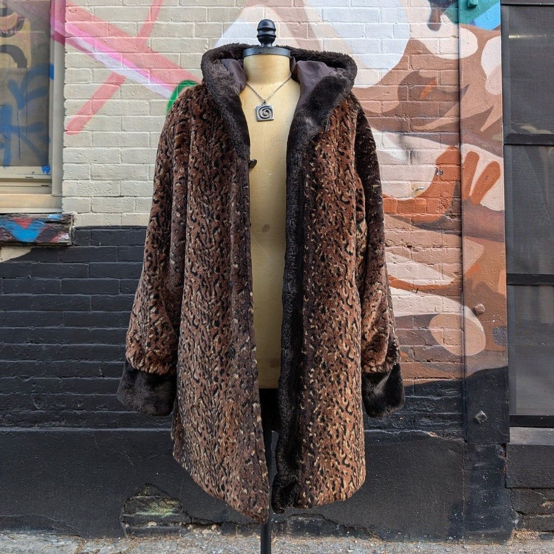 Vintage Cheetah Faux Fur Coat Mobwife Reversible Furry Animal Print Fuzzy Jacket