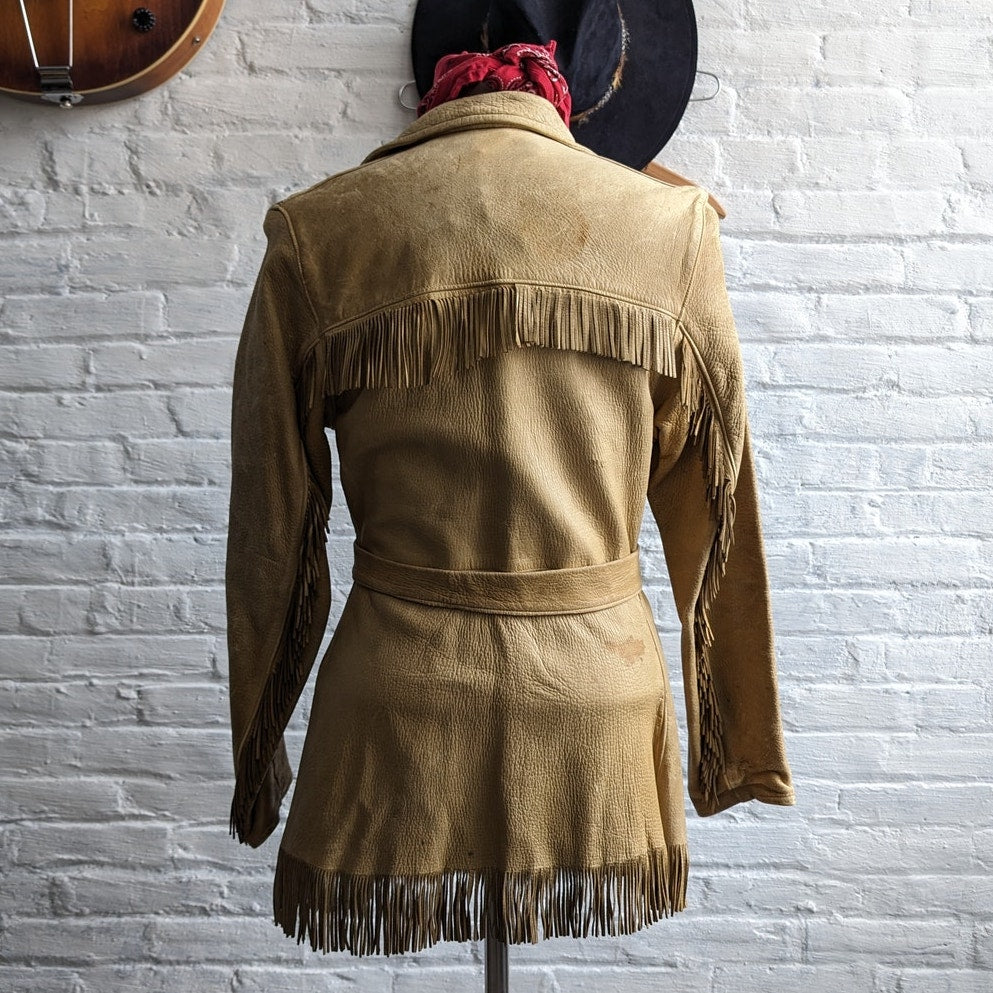 Vintage Tan Leather Fringe Jacket Western Minimalist Witchy Boho Cowgirl Blazer
