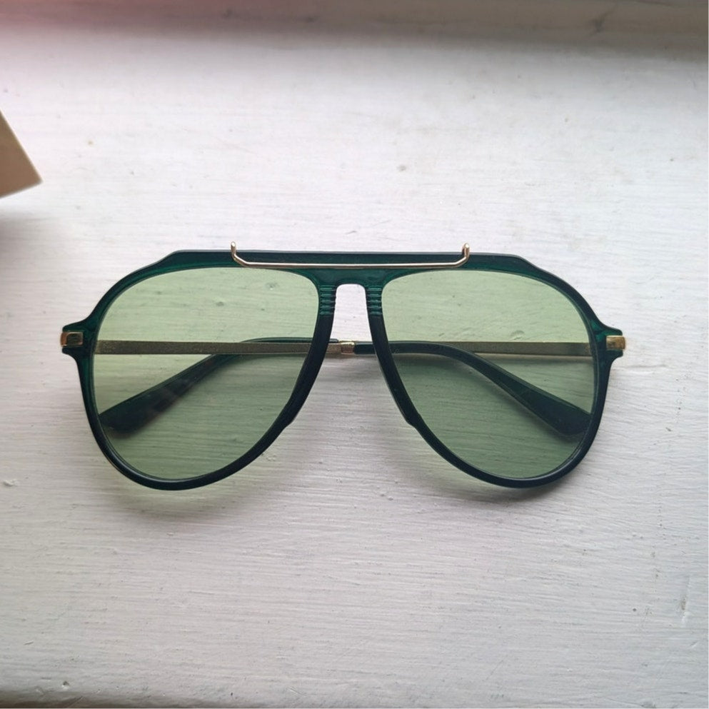 70s Retro Green Sunglasses Tinted Shades Aviators Minimalist Festival Glasses