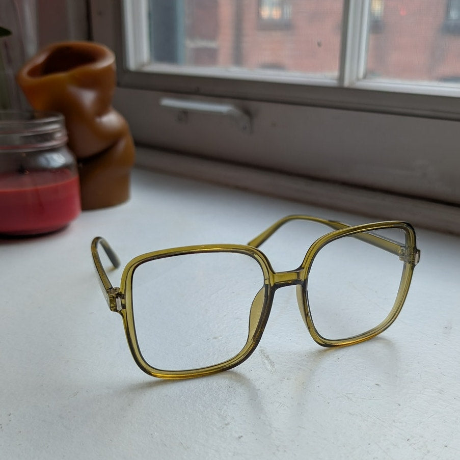 Retro Green Square Sunglasses 70s Festival Sunnies Grunge Minimalist Y2K Shades