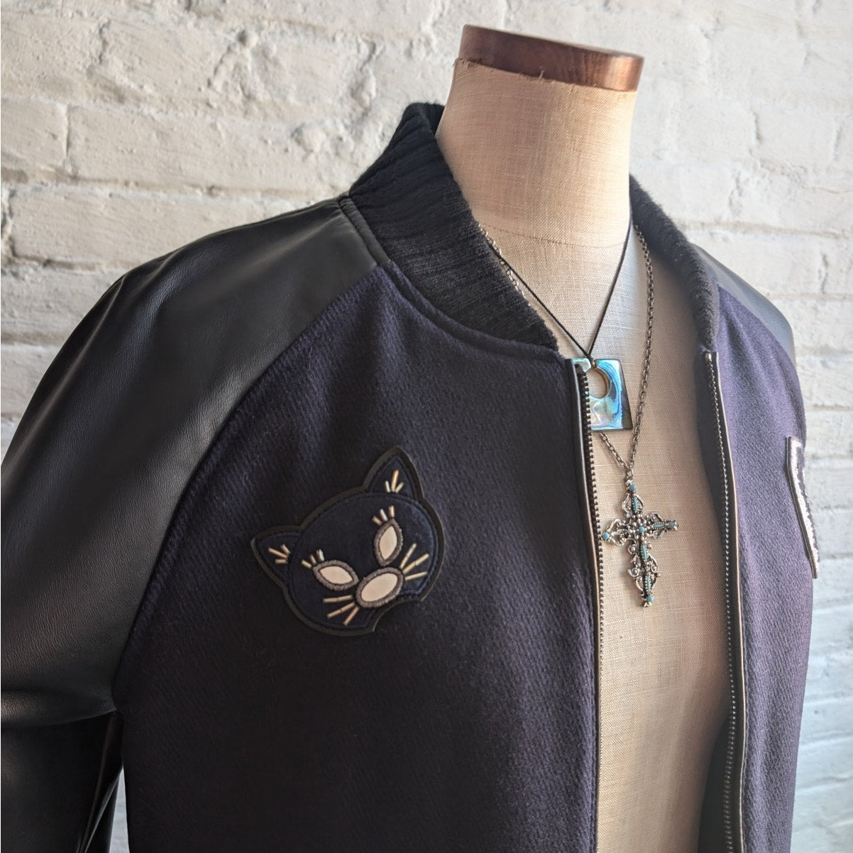 Y2K Vintage Wool Varsity Jacket Faux Leather Bomber Knit Utility Letterman Large