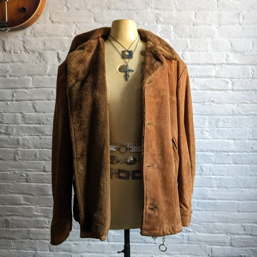 Vintage Burnt Orange Suede Leather Bomber Jacket Rusty Brown Western Chore Coat