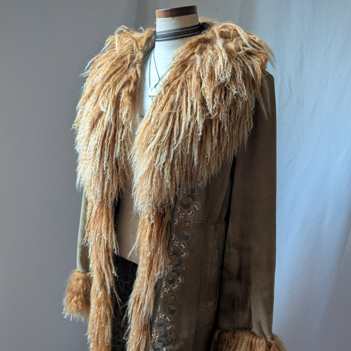 Vintage Rusty Brown Suede Coat L Penny Lane Trench Groovy Fur Jacket Afghan