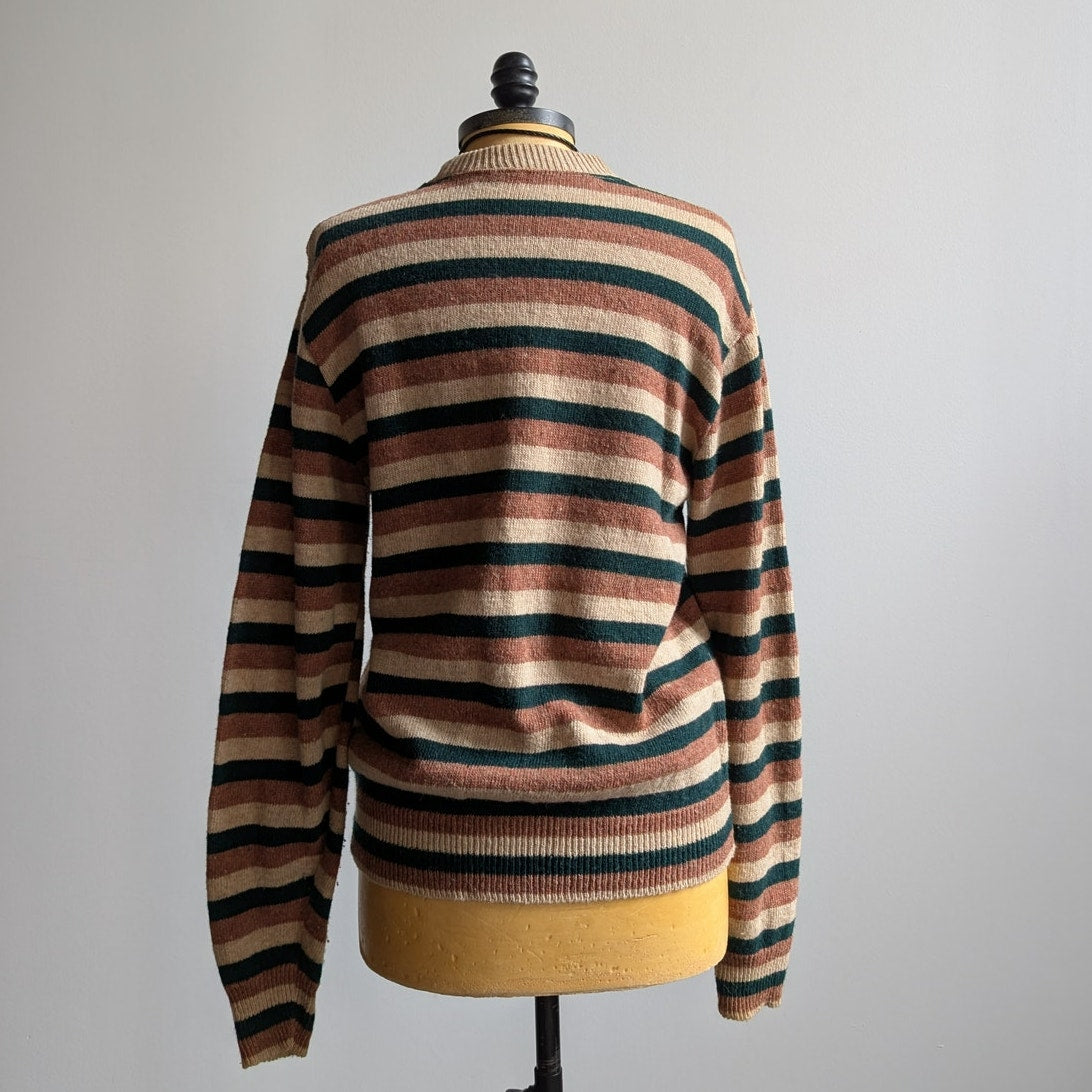 Vintage Striped Wool Knit Sweater Oversize Grandpa Sweater Crewneck Top Medium