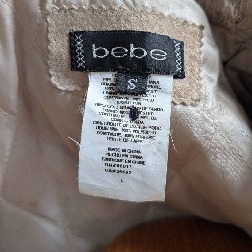 Vintage Tan Suede Penny Lane Coat Neutral Leather Fur Trim Boho Chic Coat Small