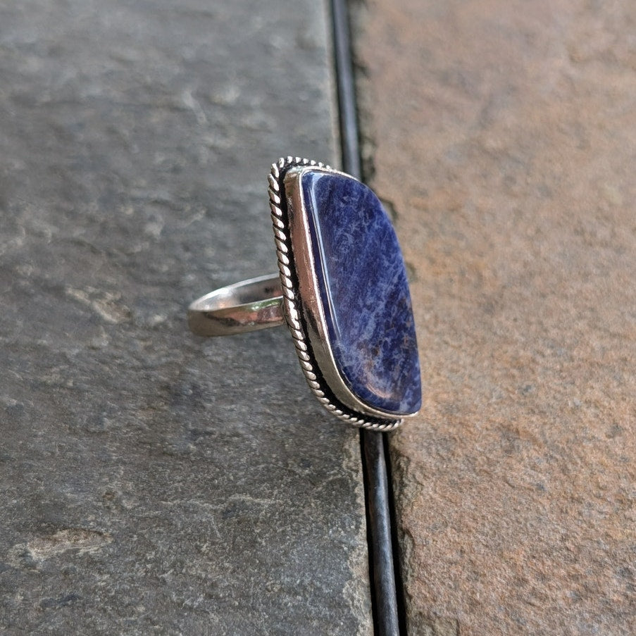 Vintage Silver Chunky Statement Ring Sz 8 Navy Blue Moody Groovy Southwest