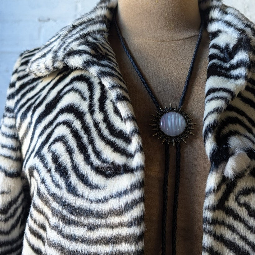 Designer Animal Print Faux Fur Trench Coat Retro Zebra Tiger Stripe Furry Jacket