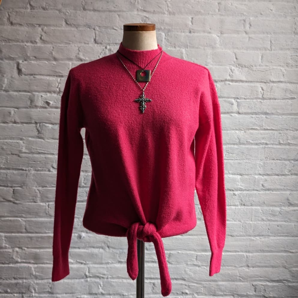 Vintage Hot Pink Knit Sweater Y2K Spring Barbie Romantic Kawaii Granny Chic Top