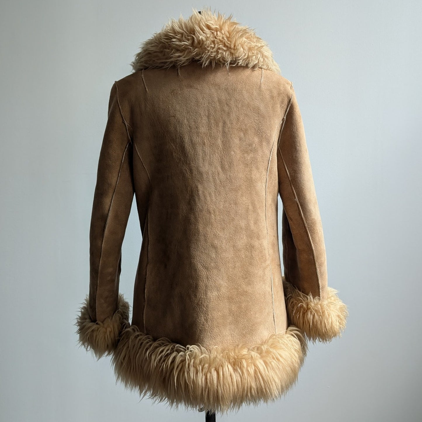 70s Vintage Brown Leather Penny Lane Coat Tan Suede Fur Groovy Boho Afghan Coat
