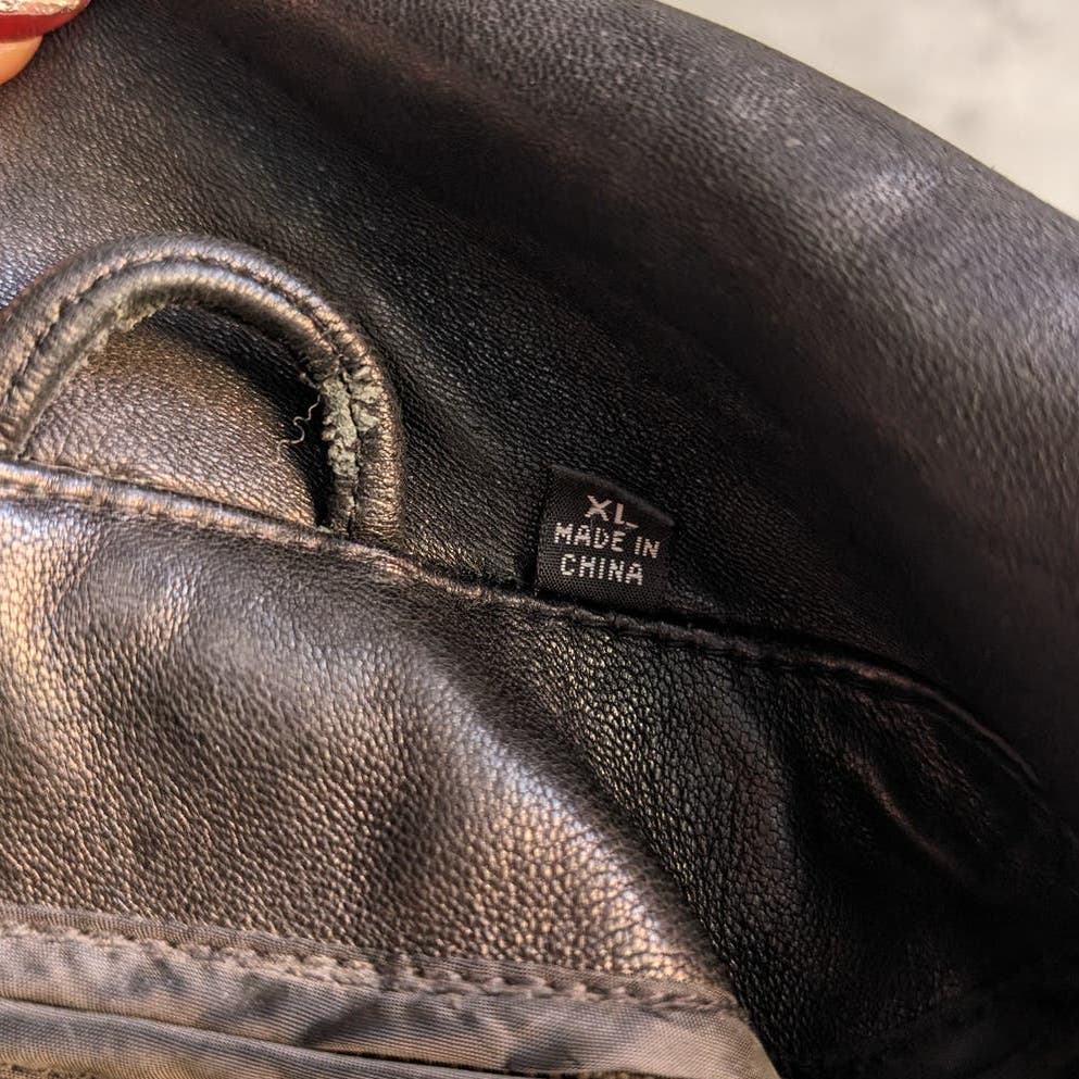 Vintage Black Leather Biker Fur Trench Coat Minimalist Penny Lane Duster Jacket